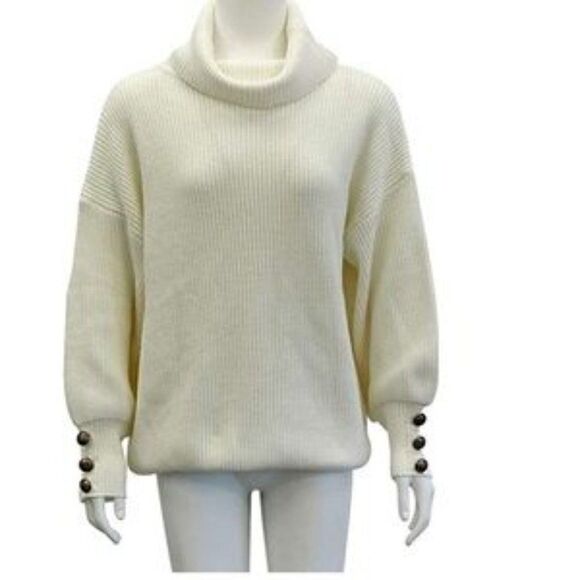 New Turtle Cowl Oversized Button Sleeves Sweater - Picture 7 of 8